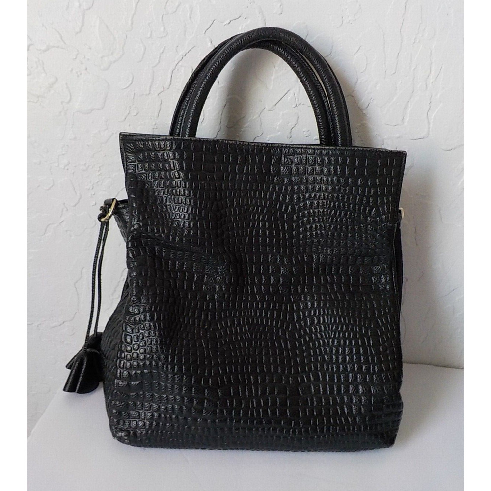 Via Lore Black Animal Print Leather Classic Purse Hand Bag Tassels Zip Up